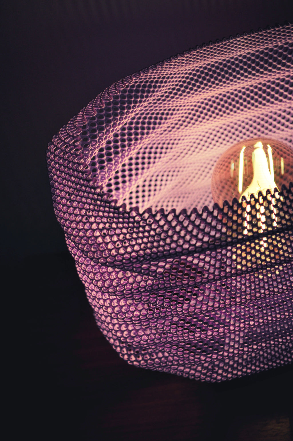 Lavender Bellows Weave Lamp illuminated detail