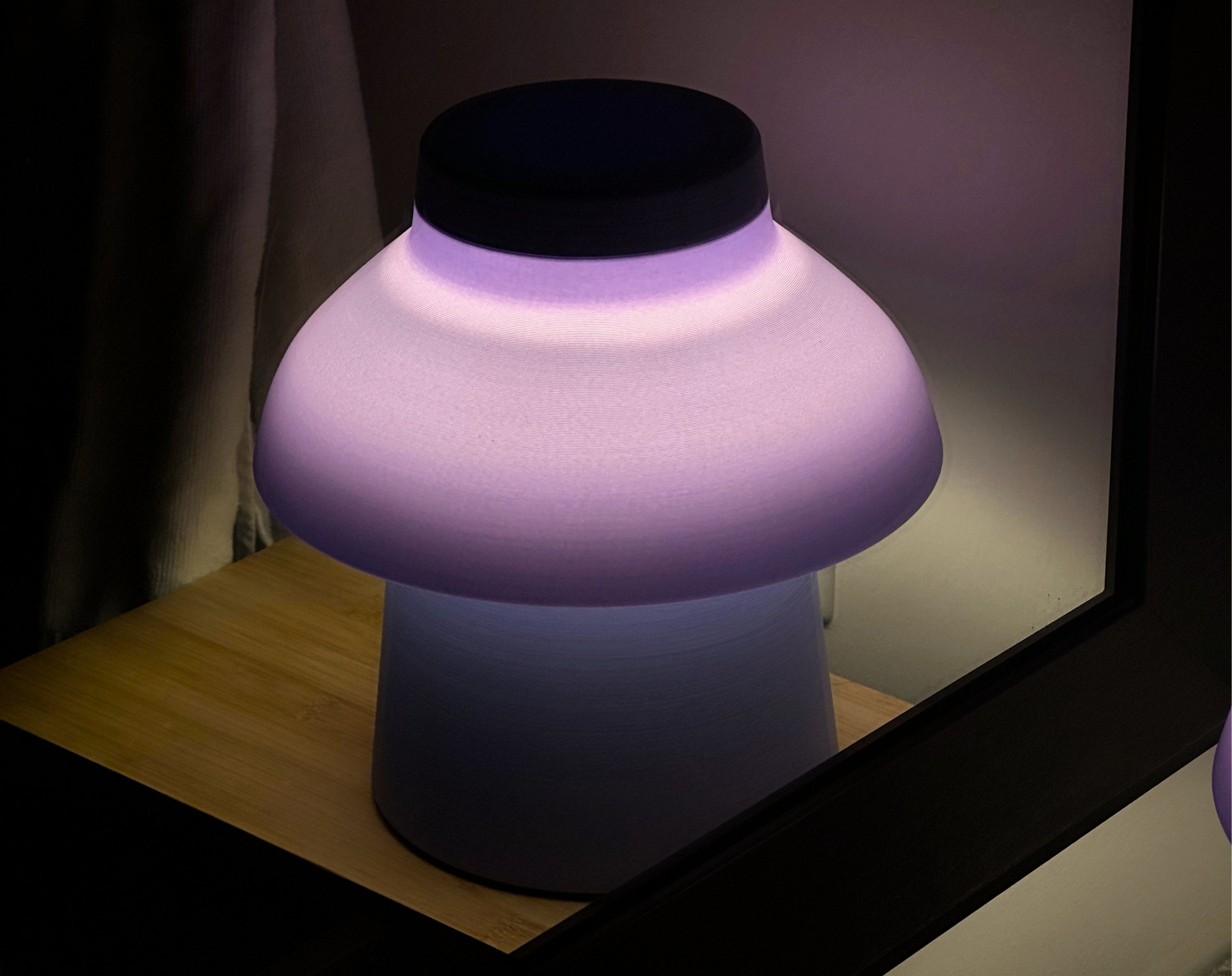 Lavender Zen Lamp illuminated in a mirror